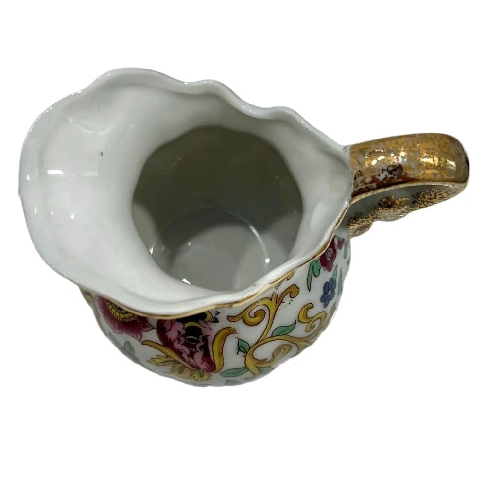 VINTAGE LENWILE/ARNART OF JAPAN SMALL WHITE W MULTICOLOR CREAMER & UNDERPLATE